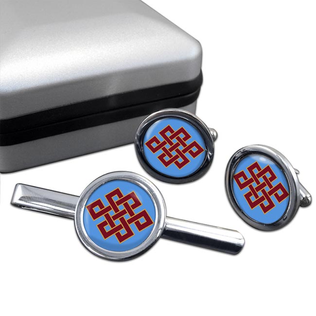 Endless Knot of Eternity Round Cufflink and Tie Clip Set